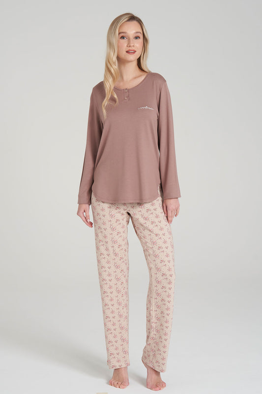 Pınarca Kadın Pijama Takımi Uzun Kollu Düğmeli