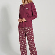 Pınarca Kadın Pijama Takımı Uzun Kollu Düğmeli Bisiklet Yaka