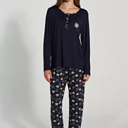 Pınarca Kadın Pijama Takımı Uzun Kollu Düğmeli Bisiklet Yaka