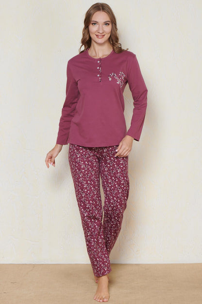 Pınarca Kadın Pijama Takımı Uzun Kollu Düğmeli Bisiklet Yaka