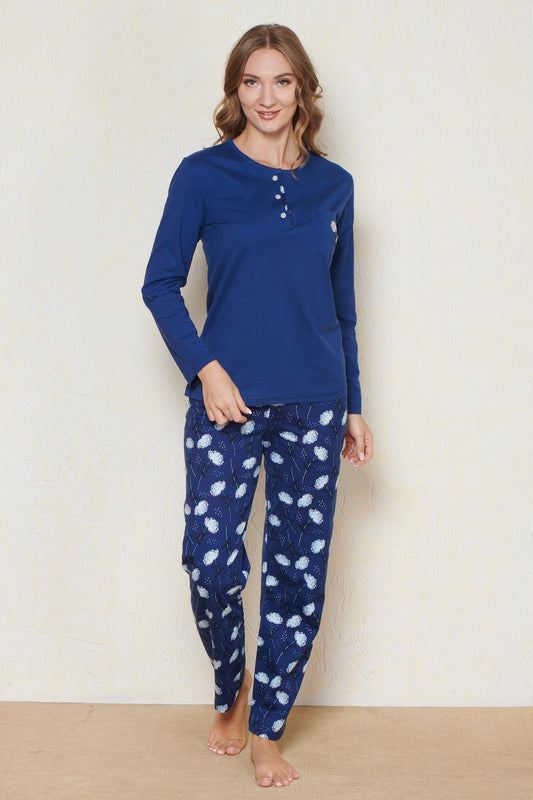 Pınarca Kadın Pijama Takımı Uzun Kollu Düğmeli Bisiklet Yaka