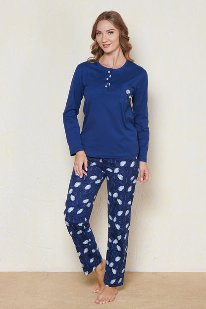 Pınarca Kadın Pijama Takımı Uzun Kollu Düğmeli Bisiklet Yaka