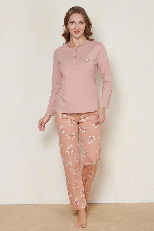 Pınarca Kadın Pijama Takımı Uzun Kollu Düğmeli Bisiklet Yaka