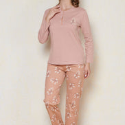Pınarca Kadın Pijama Takımı Uzun Kollu Düğmeli Bisiklet Yaka