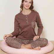 Pınarca Kadın Pijama Takımı Uzun Kollu Düğmeli Bisiklet Yaka