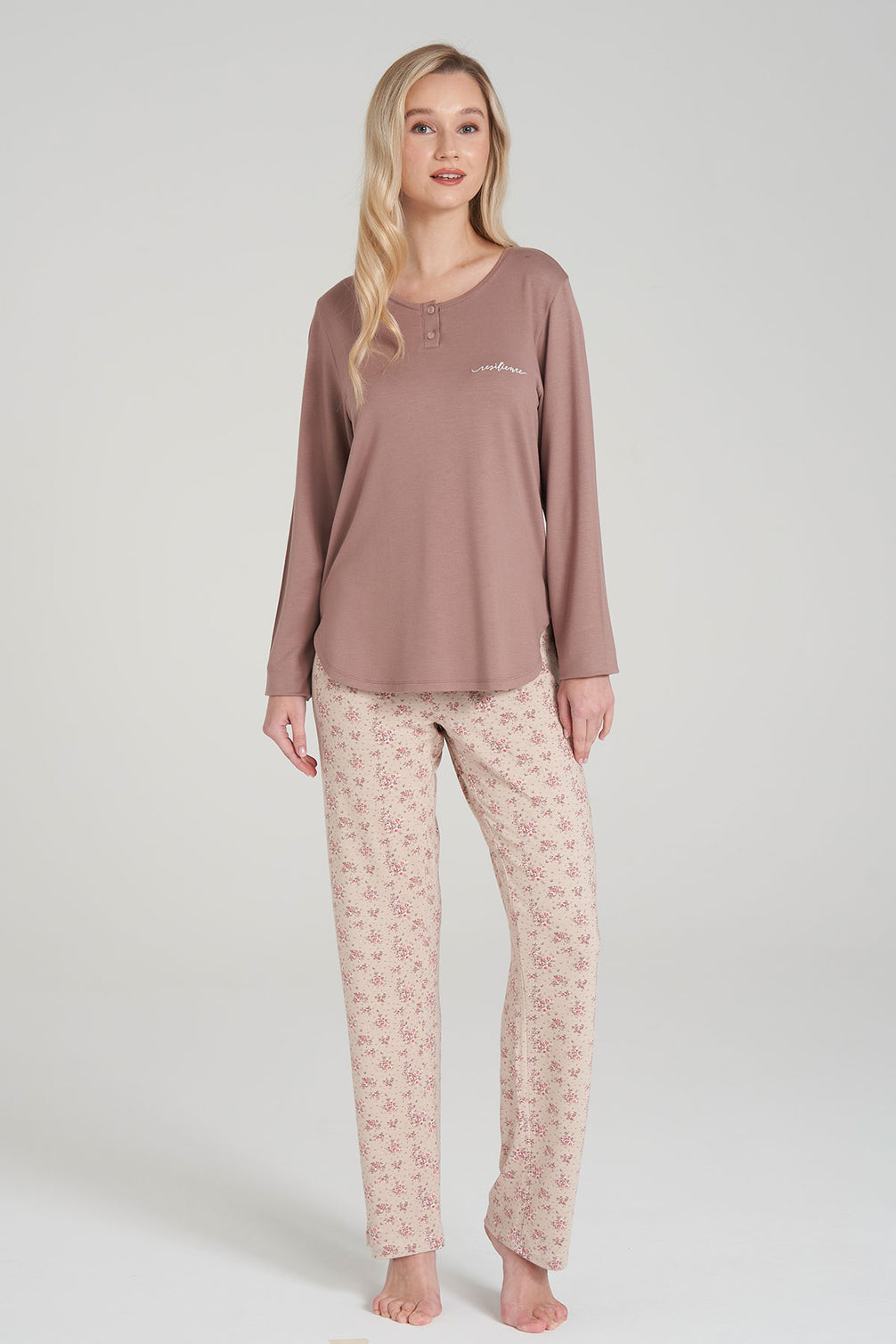Pınarca Kadın Pijama Takımi Uzun Kollu Düğmeli Büyük Beden