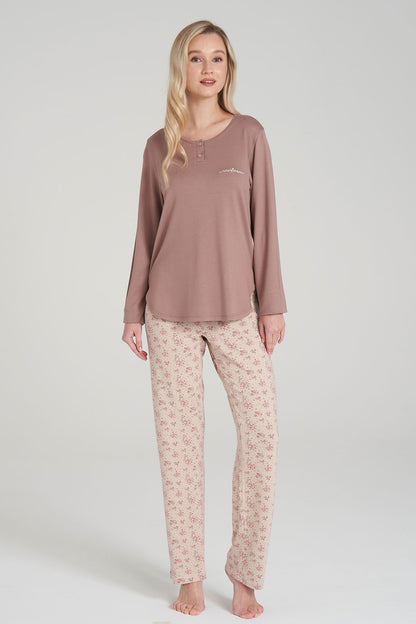 Pınarca Kadın Pijama Takımi Uzun Kollu Düğmeli Büyük Beden