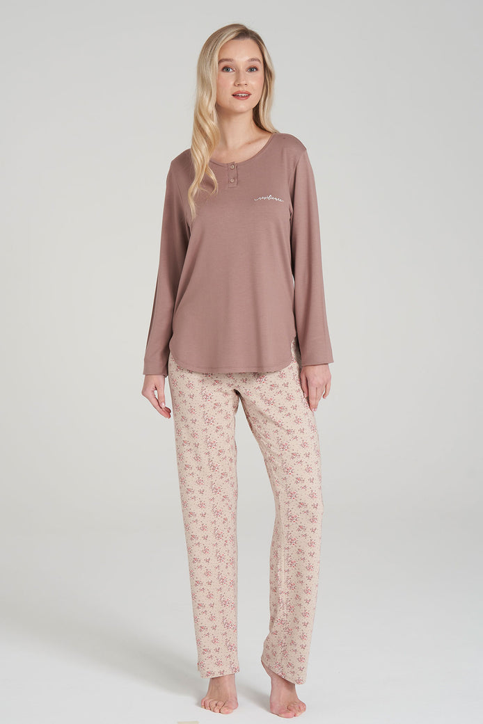 Pınarca Kadın Pijama Takımi Uzun Kollu Düğmeli Büyük Beden