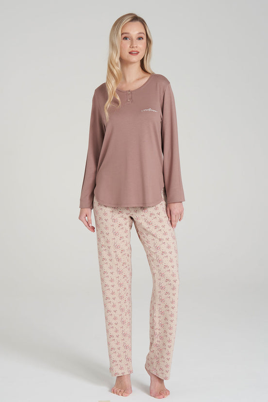 Pınarca Kadın Pijama Takımi Uzun Kollu Düğmeli Büyük Beden