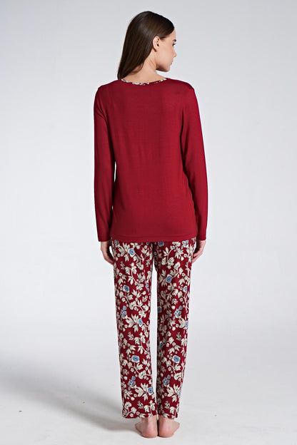 Pınarca Kadın Pijama Takımı Uzun Kollu Düğmeli Çiçek Desenli