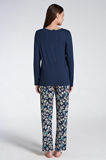Pınarca Kadın Pijama Takımı Uzun Kollu Düğmeli Çiçek Desenli