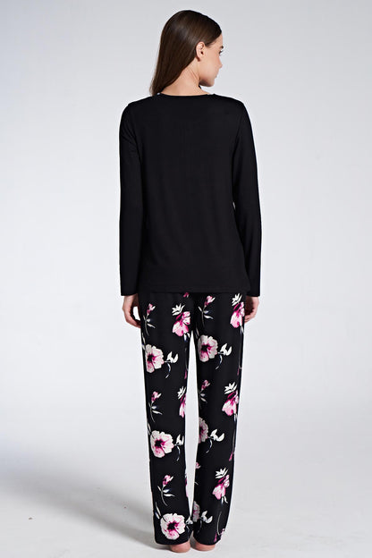 Pınarca Kadın Pijama Takımı Uzun Kollu Düğmeli Çiçekli Büyük Beden