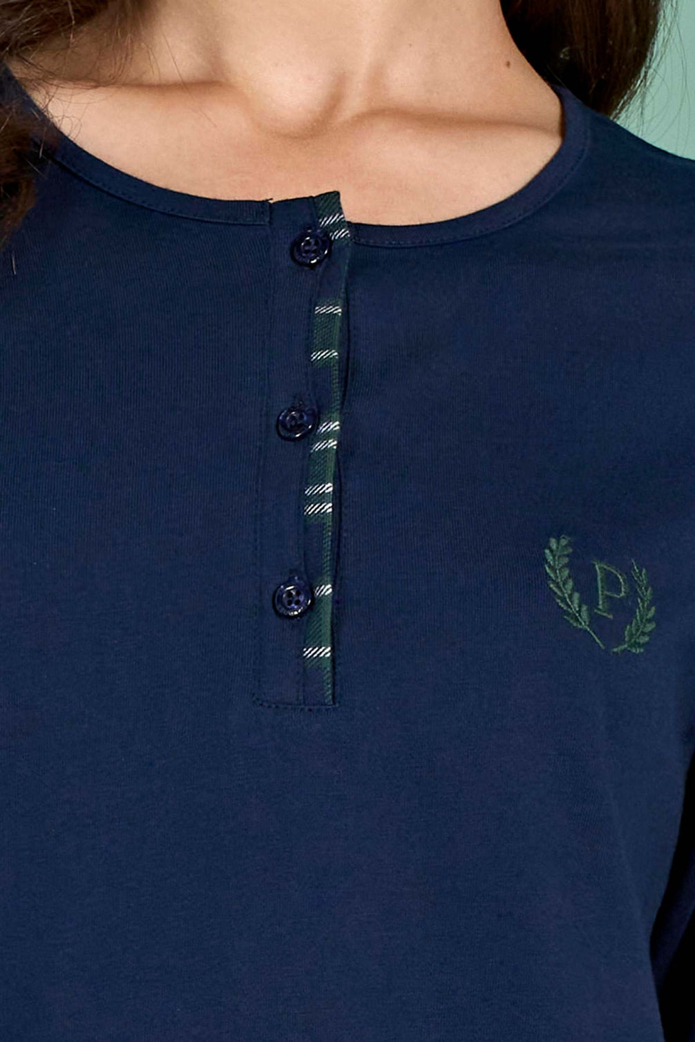 Pınarca Kadın Pijama Takımı Uzun Kollu Düğmeli Ekoseli Pamuklu Eşli