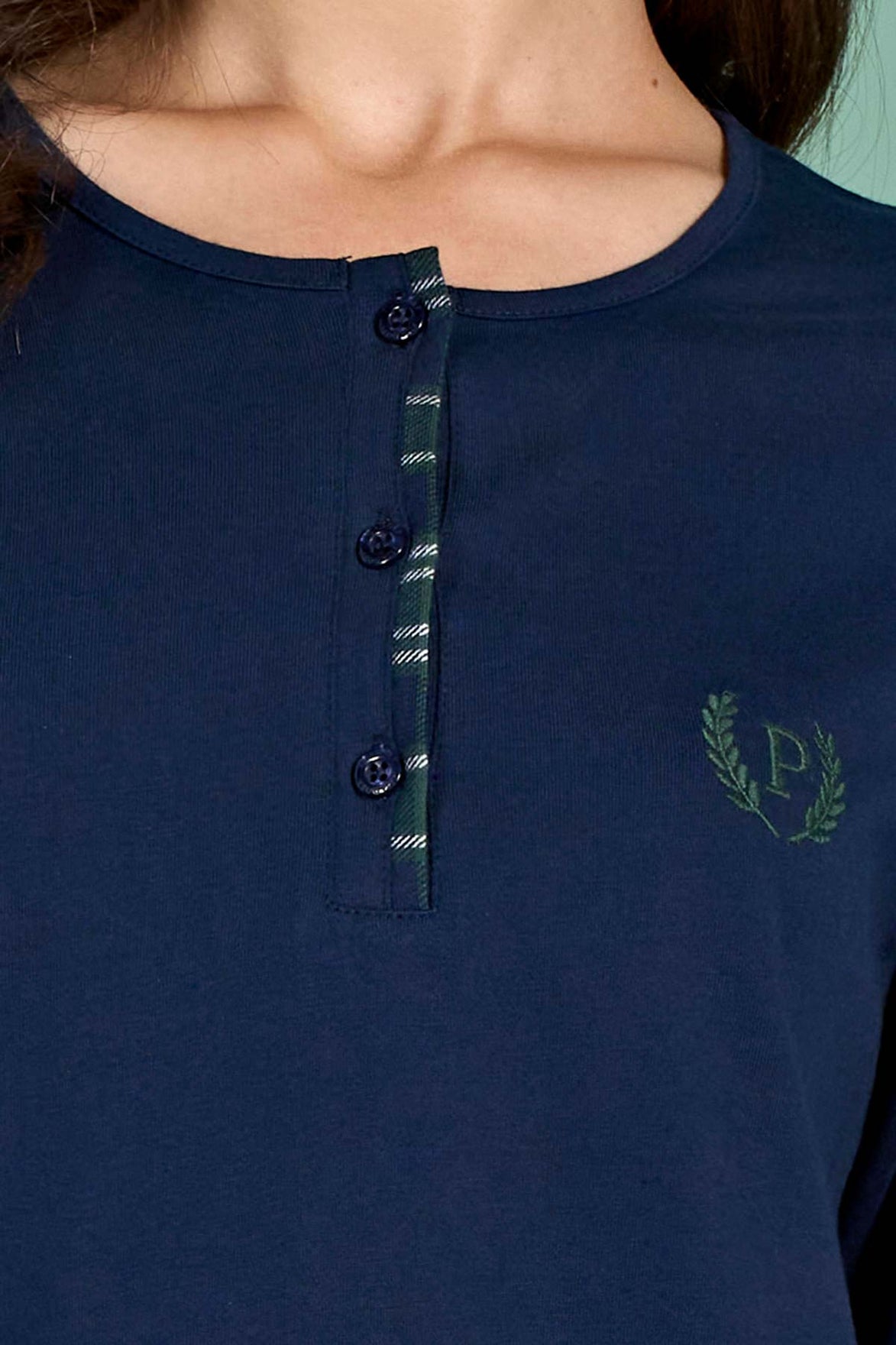 Pınarca Kadın Pijama Takımı Uzun Kollu Düğmeli Ekoseli Pamuklu Eşli