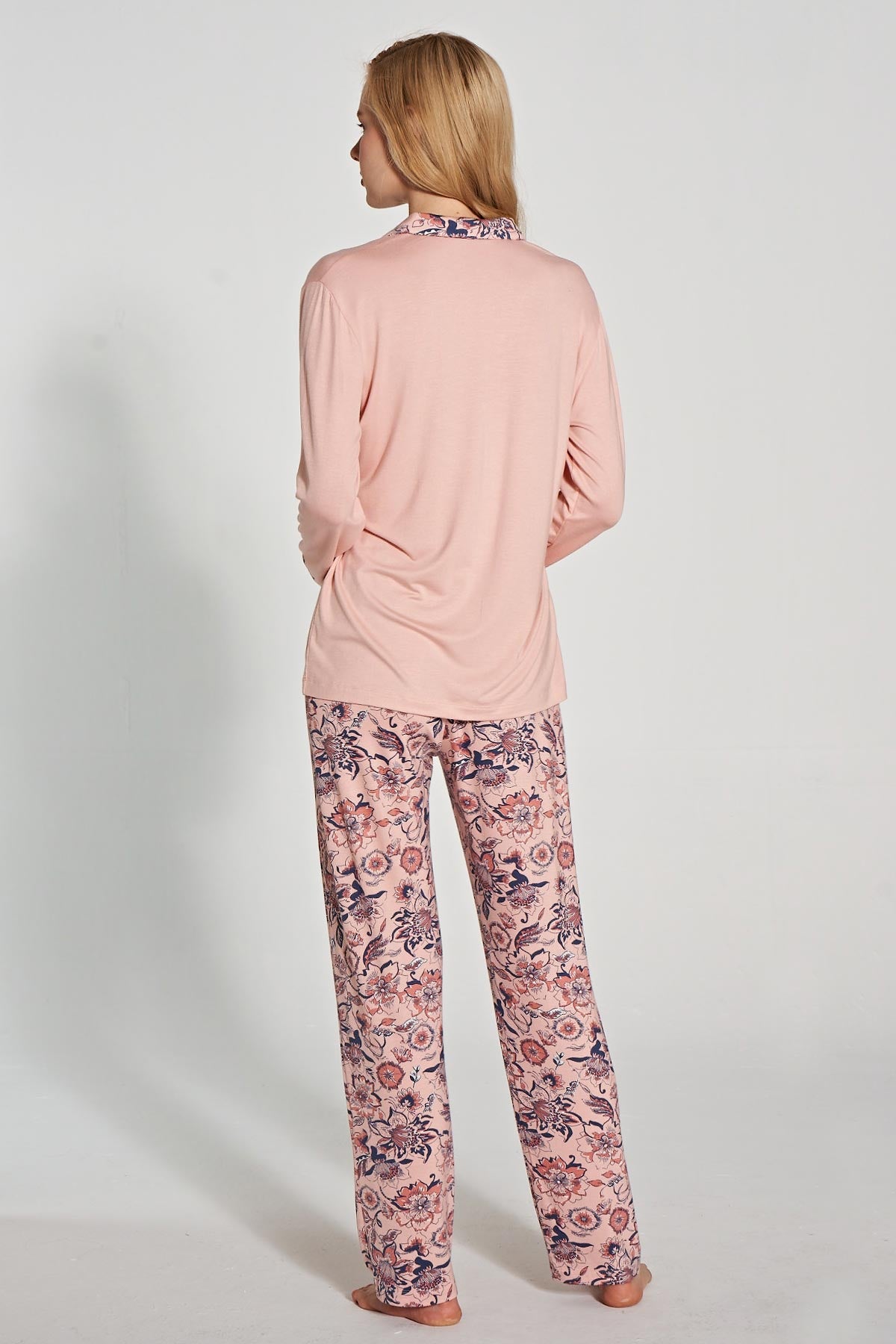 Pınarca Kadın Pijama Takımı Uzun Kollu Düğmeli Gömlek Yaka