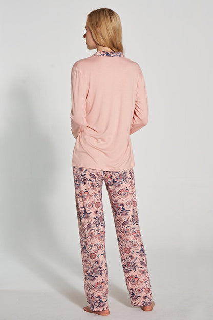 Pınarca Kadın Pijama Takımı Uzun Kollu Düğmeli Gömlek Yaka