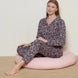 Pınarca Kadın Pijama Takımı Uzun Kollu Düğmeli Gömlek Yaka Çiçekli