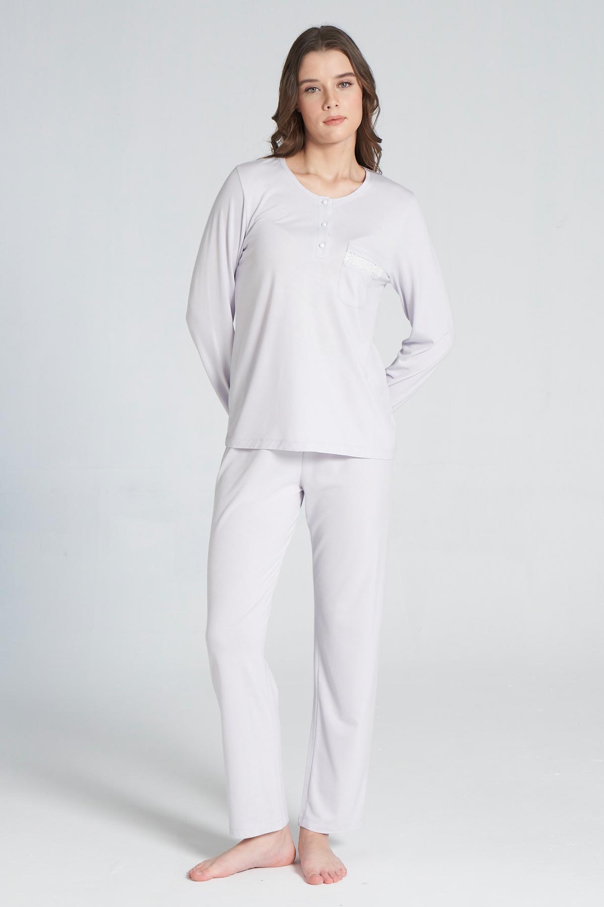 Pınarca Kadın Pijama Takımı Uzun Kollu Düğmeli Pamuklu