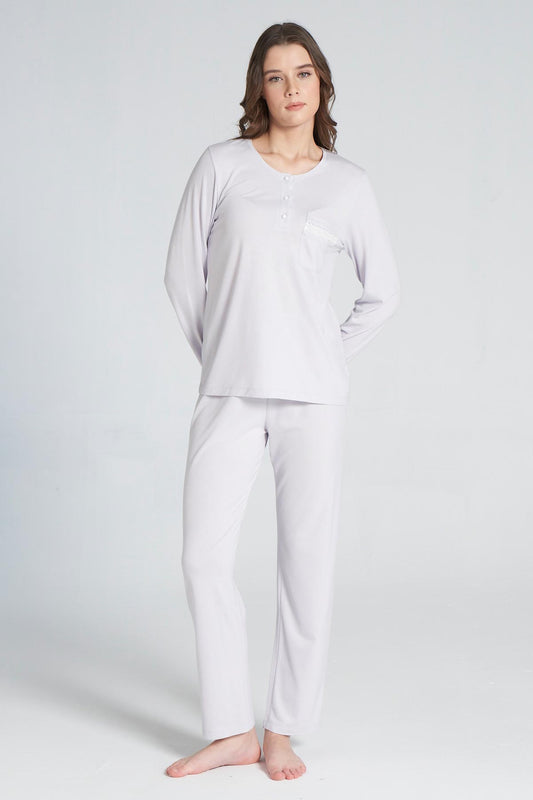Pınarca Kadın Pijama Takımı Uzun Kollu Düğmeli Pamuklu