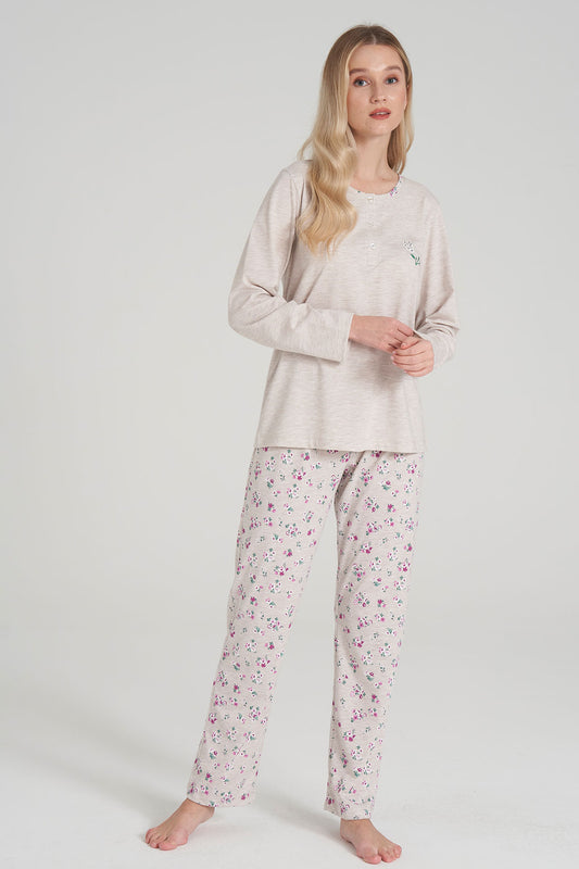 Pınarca Kadın Pijama Takımi Uzun Kollu Düğmeli Pamuklu