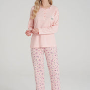 Pınarca Kadın Pijama Takımi Uzun Kollu Düğmeli Pamuklu