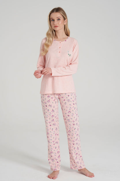 Pınarca Kadın Pijama Takımi Uzun Kollu Düğmeli Pamuklu