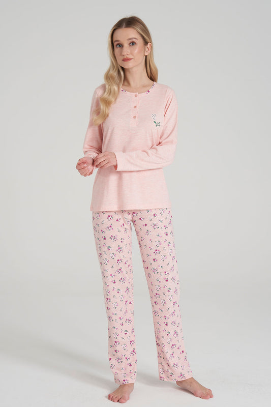Pınarca Kadın Pijama Takımi Uzun Kollu Düğmeli Pamuklu
