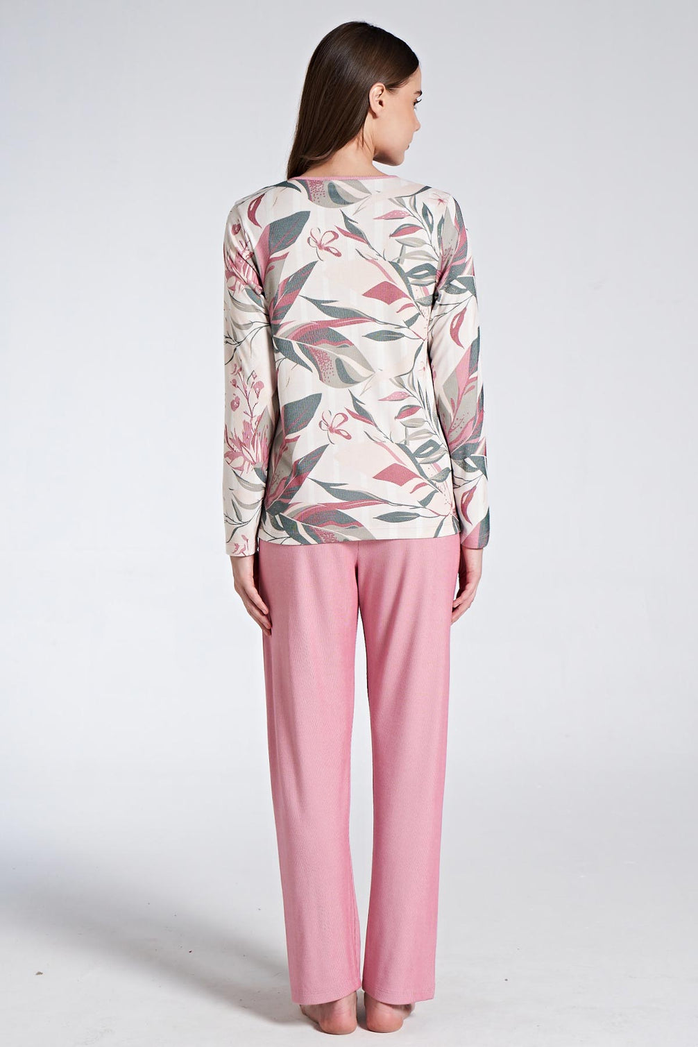Pınarca Kadın Pijama Takımı Uzun Kollu Düğmeli Üstü Desenli