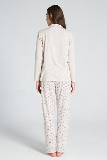 Pınarca Kadın Pijama Takımı Uzun Kollu Gömlek Yaka  Çiçekli