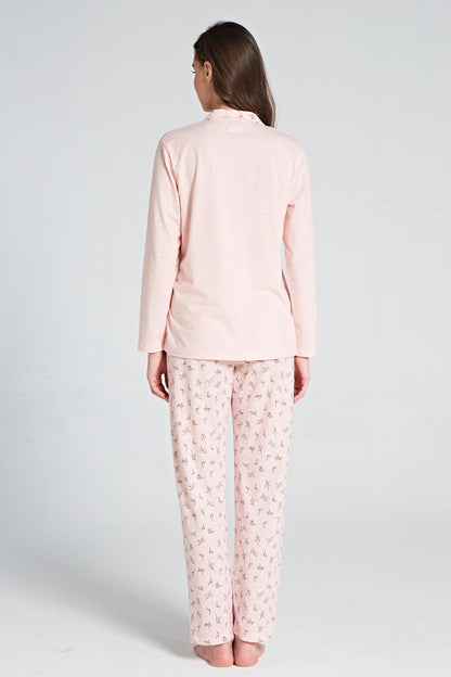Pınarca Kadın Pijama Takımı Uzun Kollu Gömlek Yaka  Çiçekli