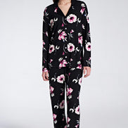 Pınarca Kadın Pijama Takımı Uzun Kollu Gömlek Yaka Düğmeli Çiçekli