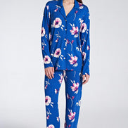 Pınarca Kadın Pijama Takımı Uzun Kollu Gömlek Yaka Düğmeli Çiçekli