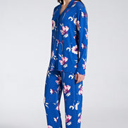 Pınarca Kadın Pijama Takımı Uzun Kollu Gömlek Yaka Düğmeli Çiçekli