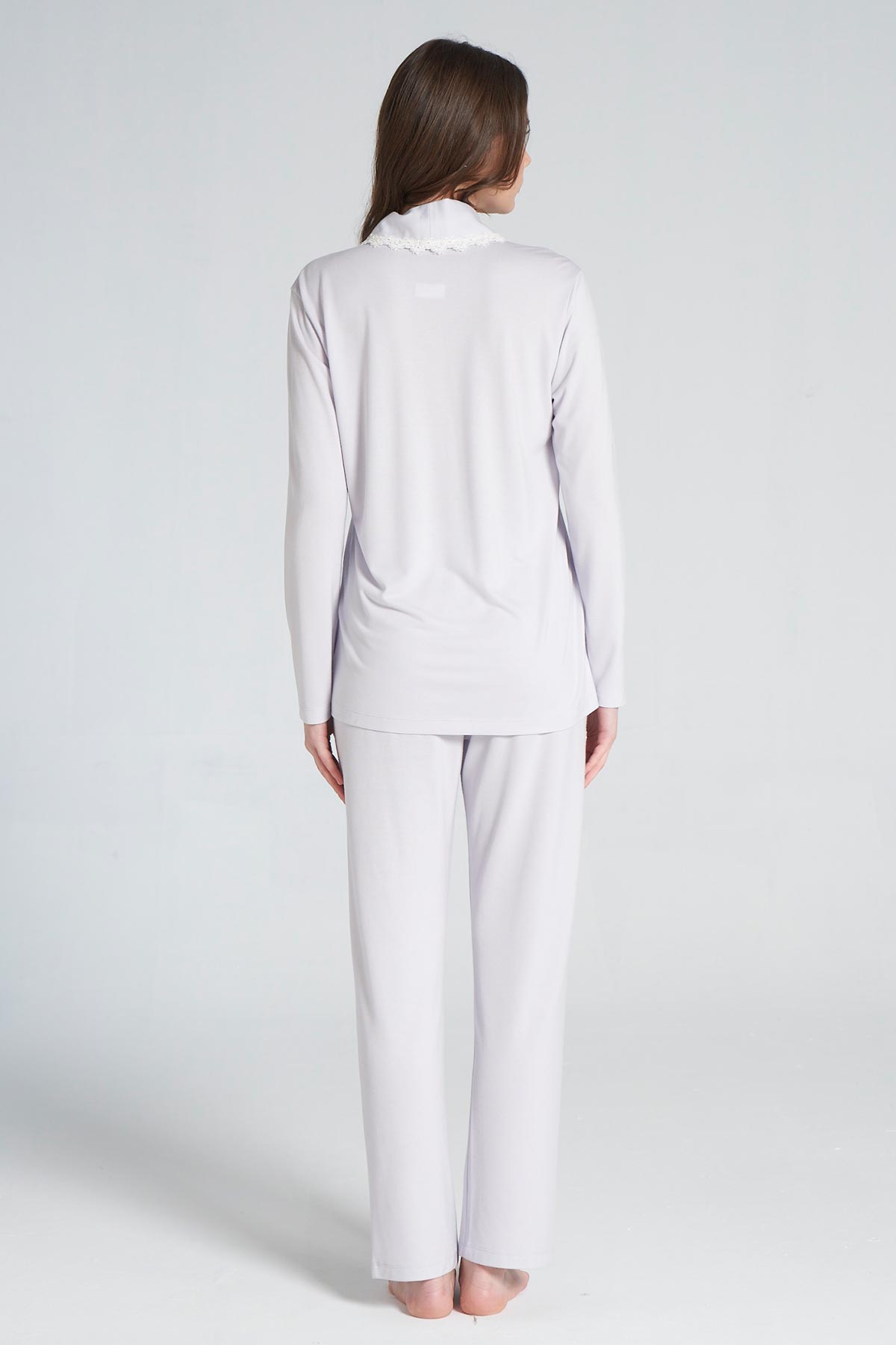 Pınarca Kadın Pijama Takımı Uzun Kollu Gömlek Yaka Pamuklu