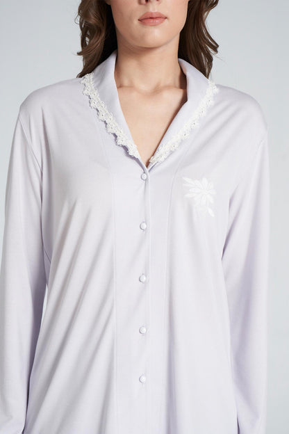 Pınarca Kadın Pijama Takımı Uzun Kollu Gömlek Yaka Pamuklu