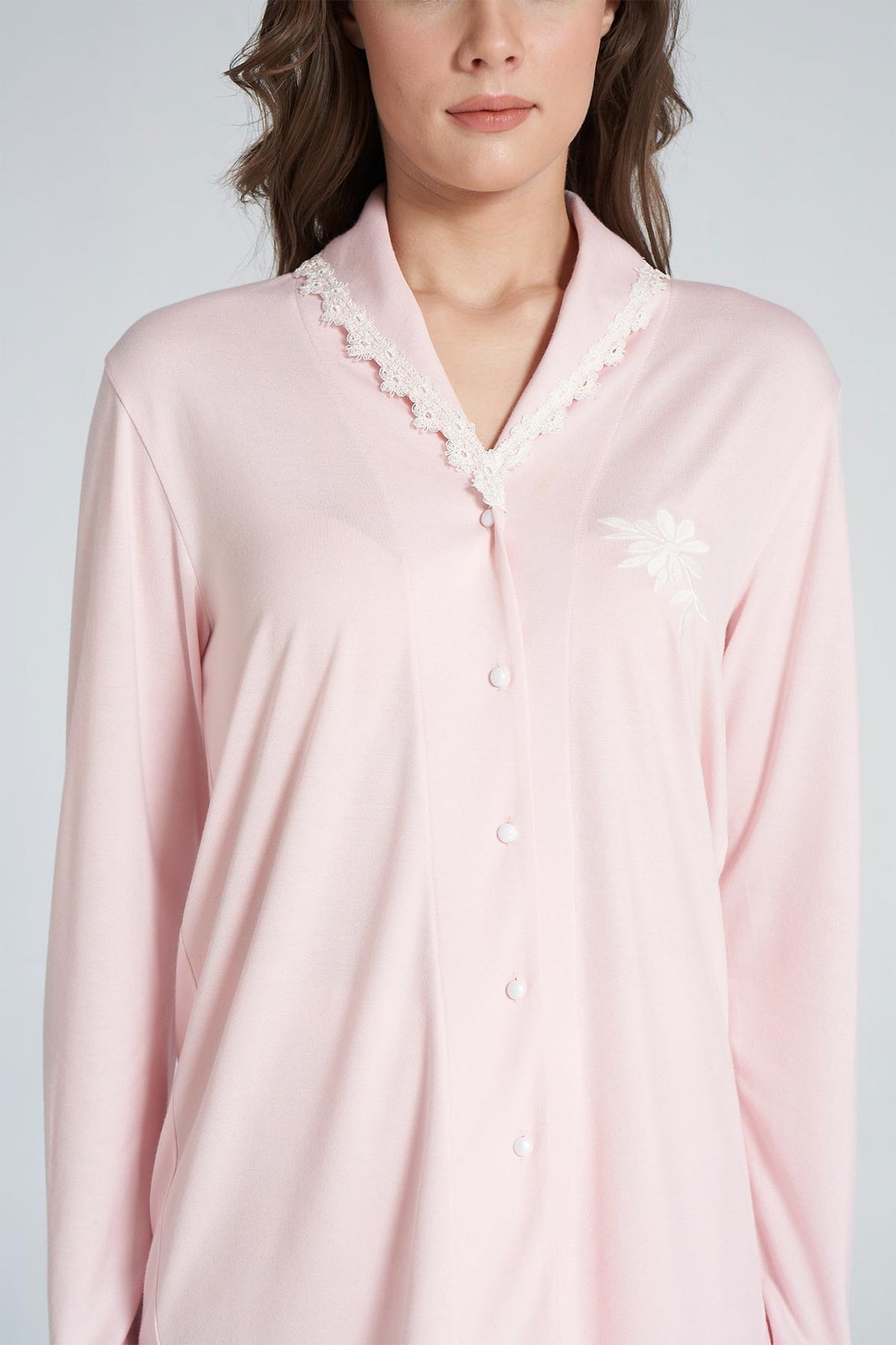 Pınarca Kadın Pijama Takımı Uzun Kollu Gömlek Yaka Pamuklu