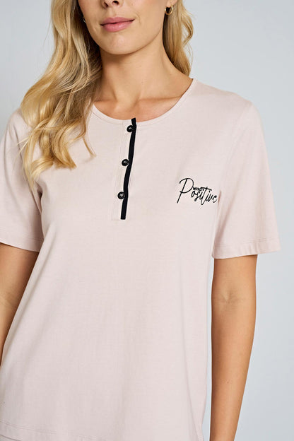 Pınarca Kadın Pijama Takımı  Yakası 3 Düğmeli Kısa Kollu