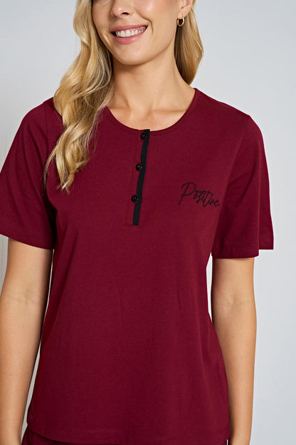 Pınarca Kadın Pijama Takımı  Yakası 3 Düğmeli Kısa Kollu