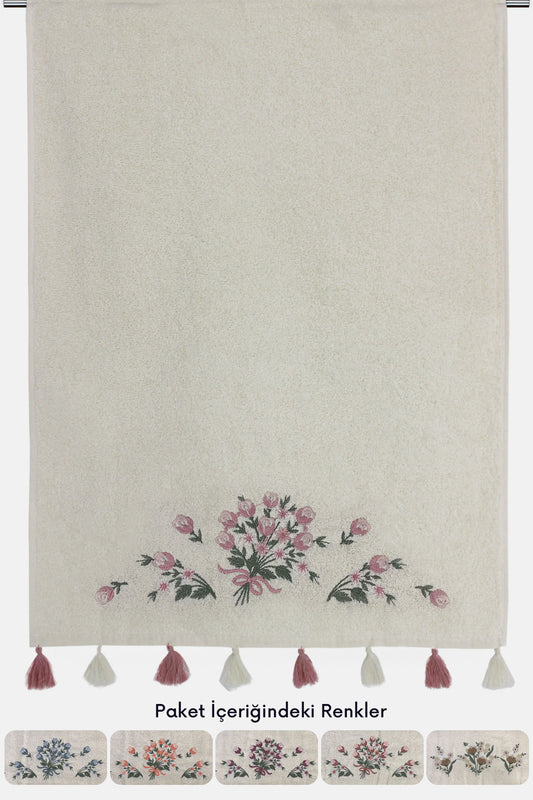 Pınarca Sırma Nakışlı Püsküllü El Yüz Havlusu 50x90