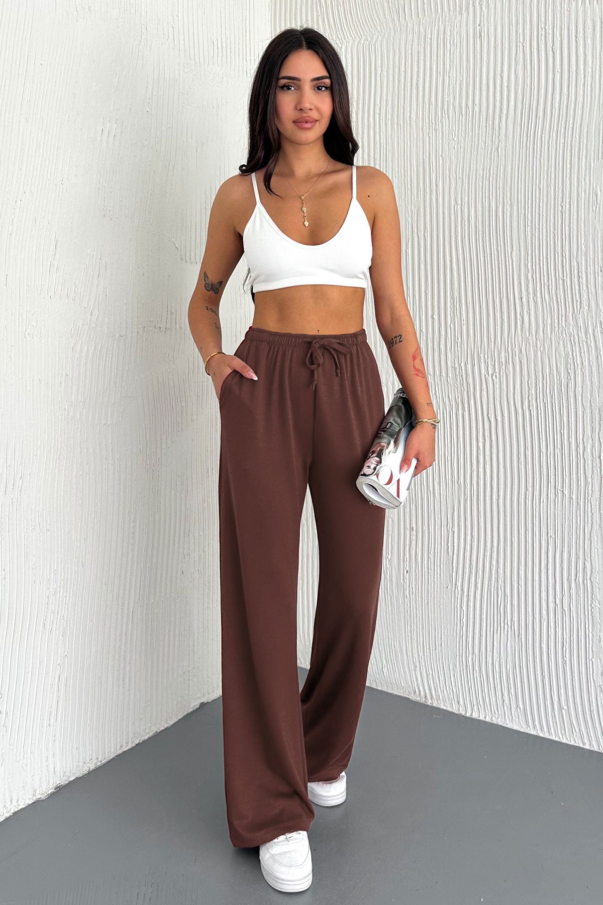 Pogi Kadın Eşofman Altı Uzun Bol Paça Modal