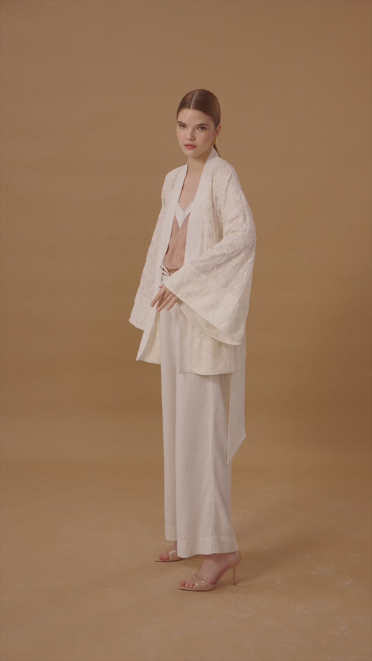 NICOLE - Kimonolu Keten Kadın Pijama Takımı - Neutral