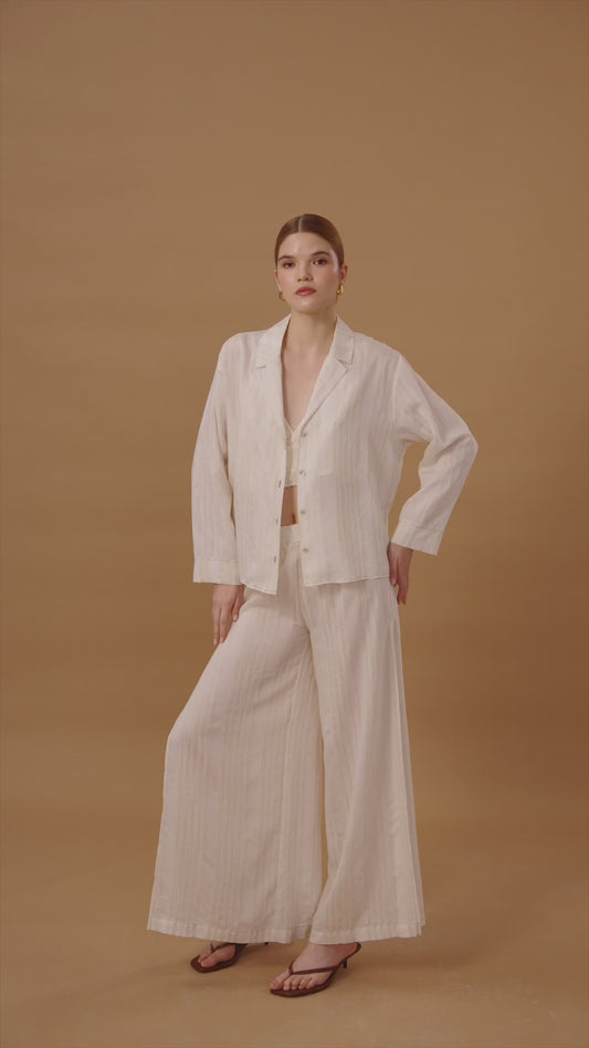 FLEUR - Braletli Keten Kadın Pijama Takımı - Neutral