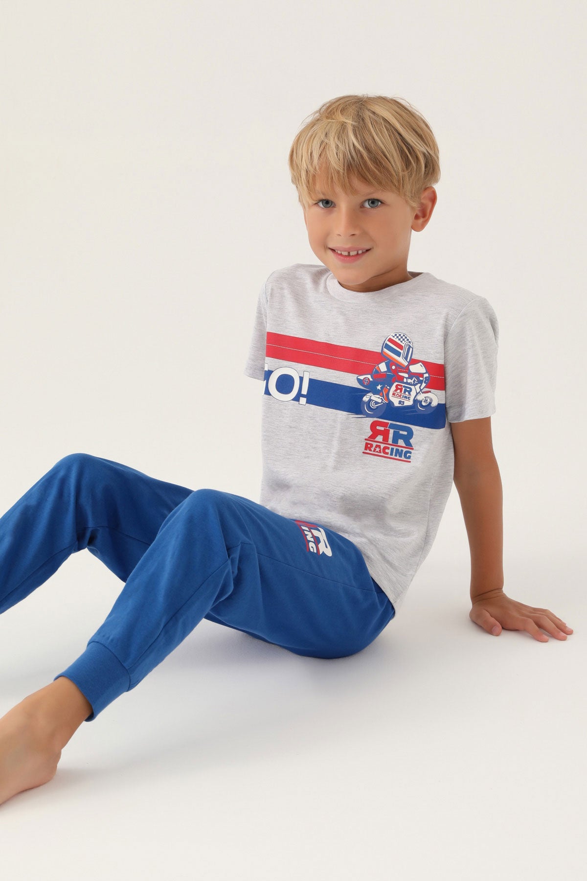 Roly Poly Erkek Çocuk Pijama Takımı Kısa Kollu Bisiklet Yaka Melanj Süprem