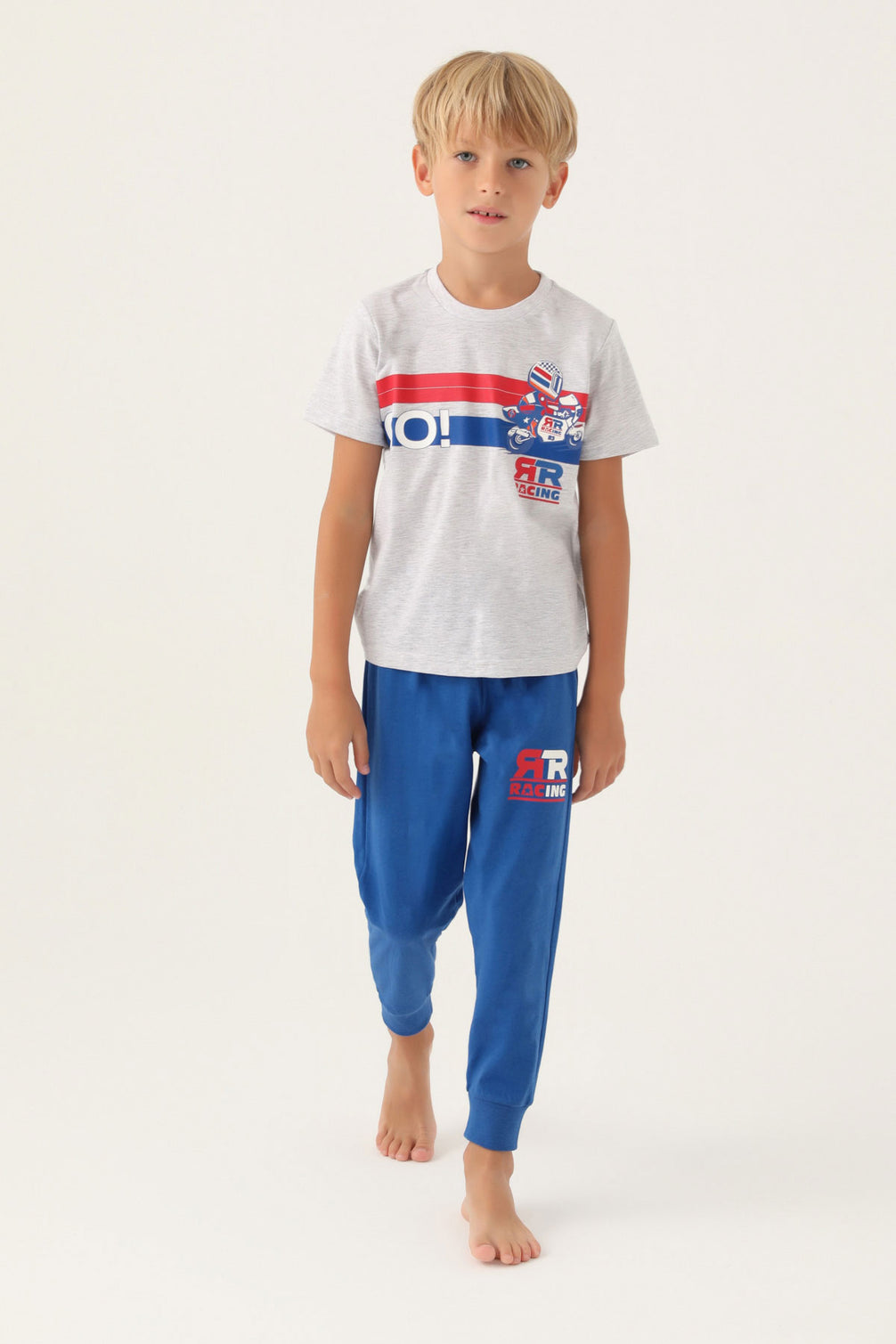 Roly Poly Erkek Çocuk Pijama Takımı Kısa Kollu Bisiklet Yaka Melanj Süprem