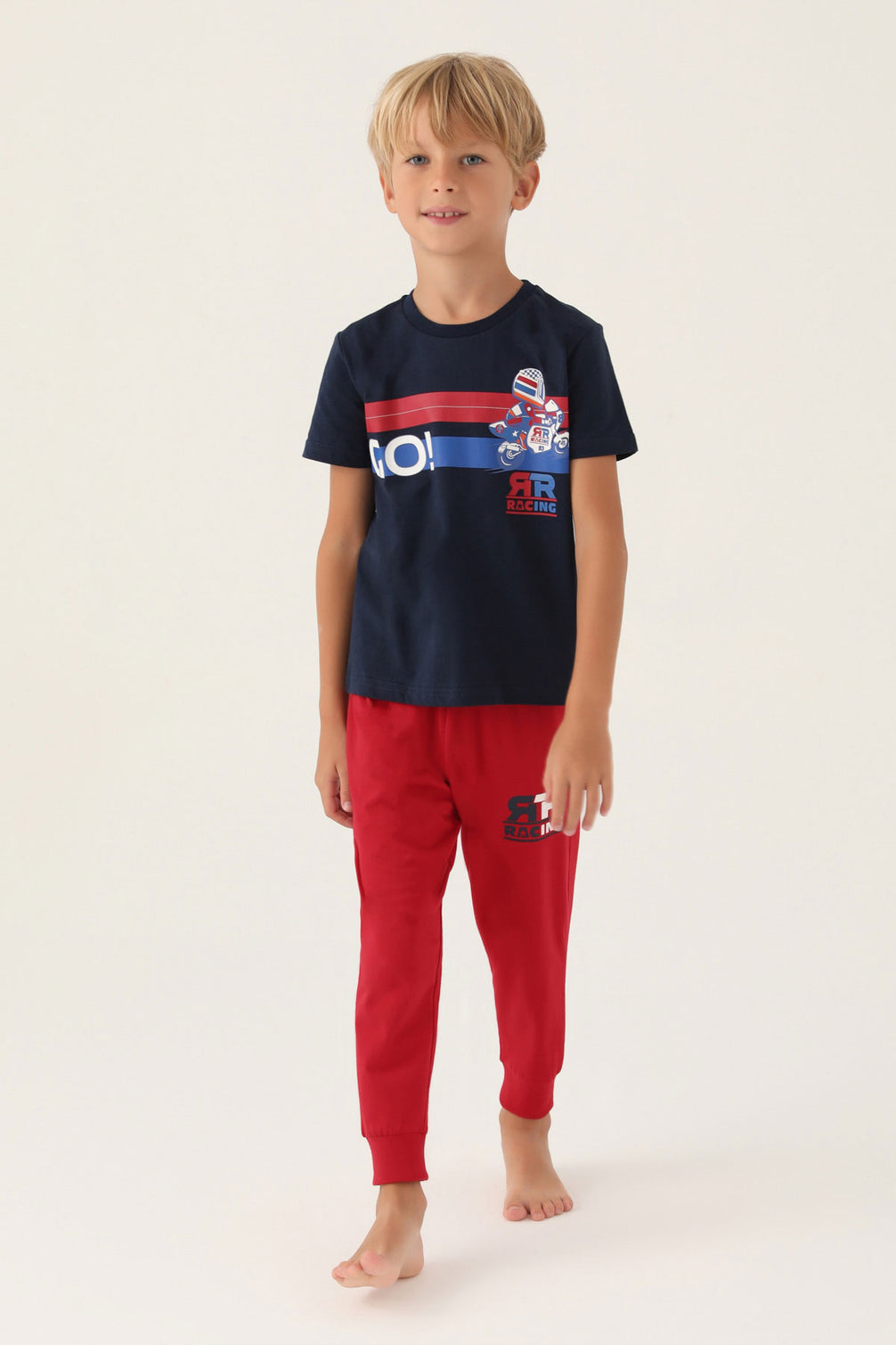 Roly Poly Erkek Çocuk Pijama Takımı Kısa Kollu Bisiklet Yaka Melanj Süprem