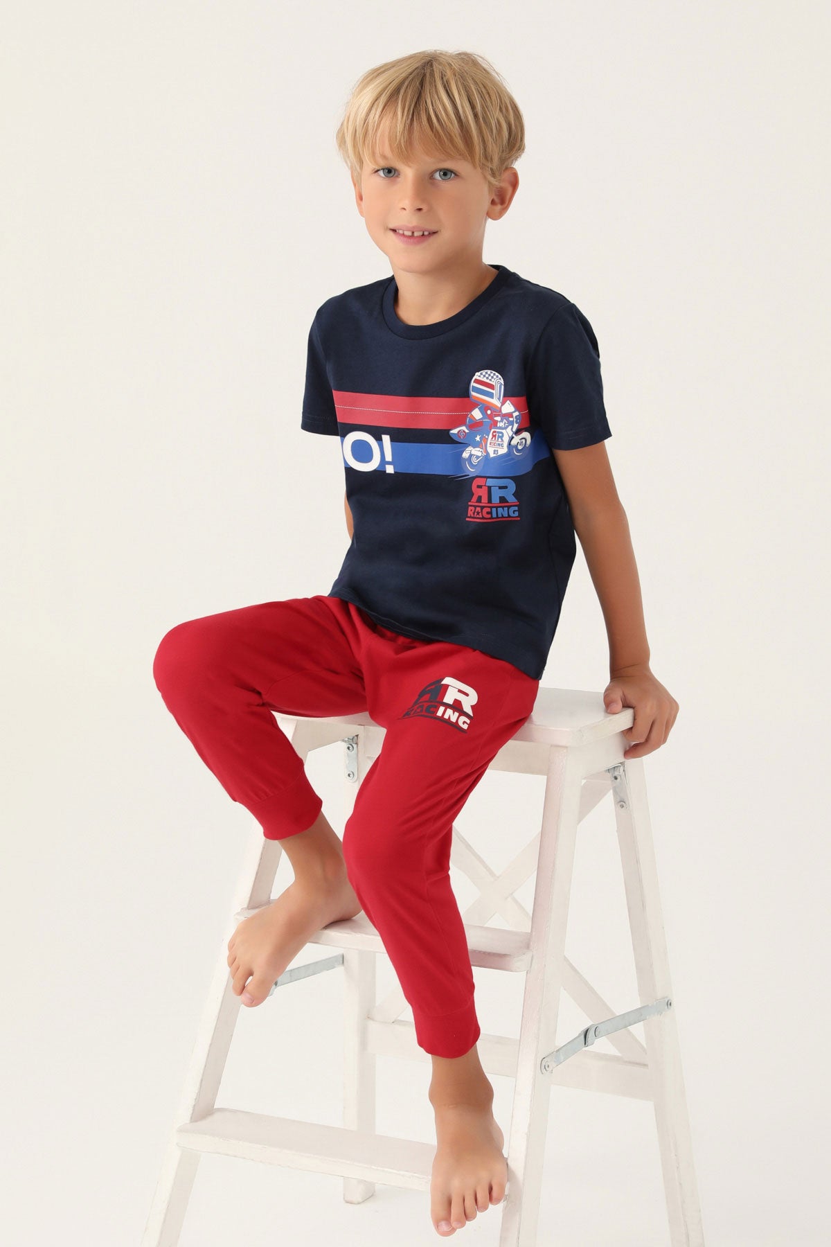Roly Poly Erkek Çocuk Pijama Takımı Kısa Kollu Bisiklet Yaka Melanj Süprem