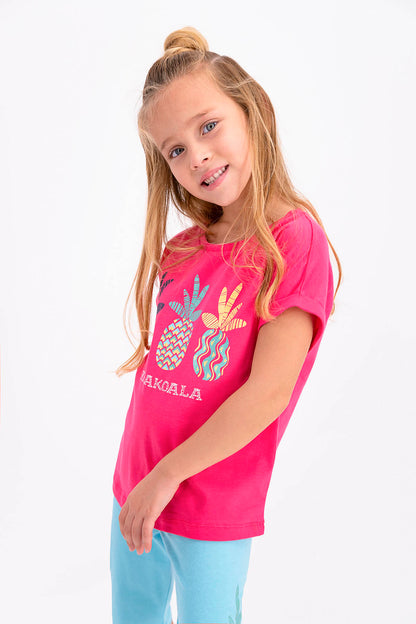 Roly Poly Kız Çocuk Bermuda Takım Kısa Kol Ananas Desenli