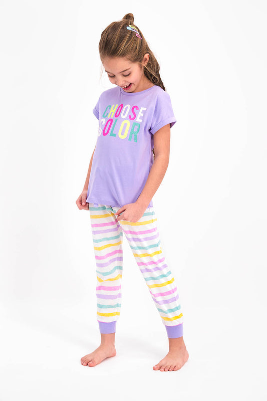 Roly Poly Kız Çocuk Pijama Takımı Kısa Kol Choose Clour Desenli - V1 Süprem Kumaş