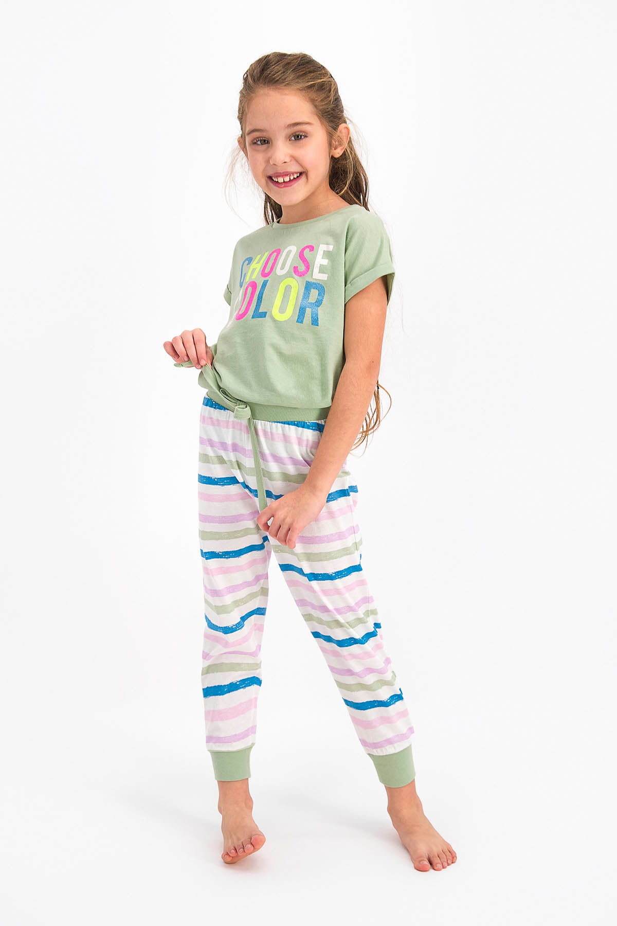 Roly Poly Kız Çocuk Pijama Takımı Kısa Kol Choose Clour Desenli - V1 Süprem Kumaş