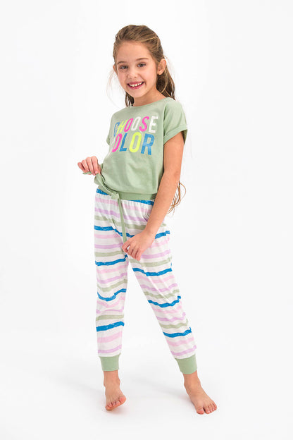 Roly Poly Kız Çocuk Pijama Takımı Kısa Kol Choose Clour Desenli - V1 Süprem Kumaş
